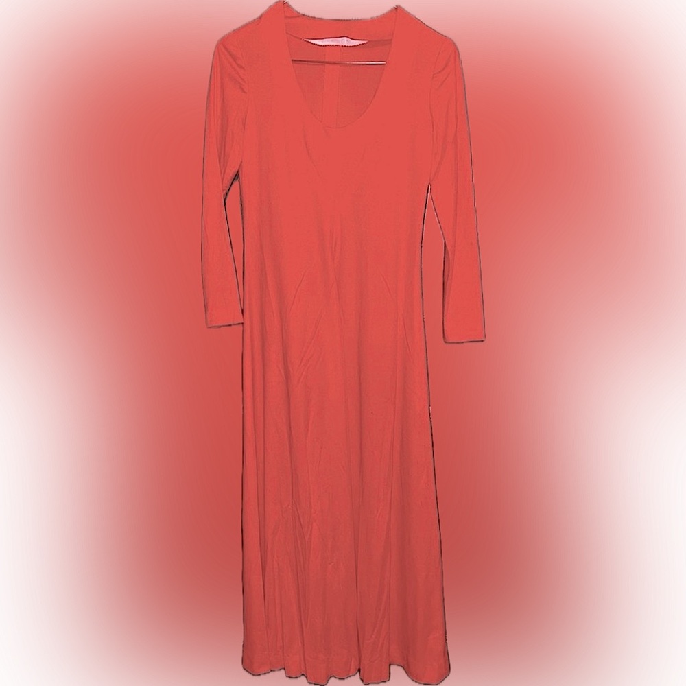 Vintage Hand-Sewn V-Neck Dress, Coral, Fits Size S/M, EUC